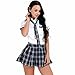iEFiEL Women School Uniform Cosplay Set Short Sleeve Shirt with Plaid Skirt Costume White Navy M