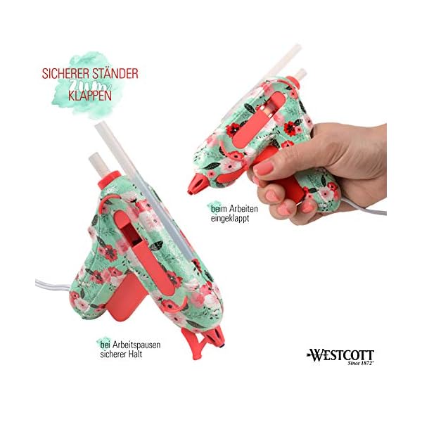 Westcott Mini HeiÃklebepistole Floral | DIY HeiÃkleber inkl. 2 x 7mm HeiÃklebesticks| Non-Stick DÃ¼se mit Farbindikator | Klebepistole zum Basteln 10-20 Watt | 1,4m KabellÃ¤nge | E-17201 00 – Bild 6