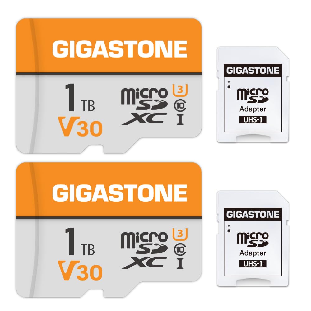 GIGASTONE 1TB Micro SD Card 2-Pack, 4K Video Pro, Up to 140/100 MB/s, MicroSDXC Memory Card for DJI, Gopro, Insta360, Dashcam, Surveillance, Security Camera, Drone UHS-I V30 U3 C10 with Adapter