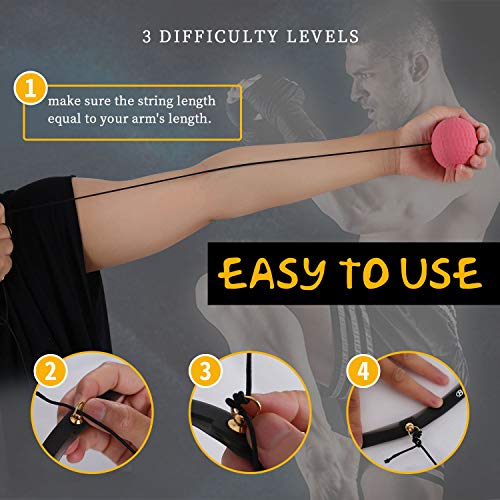 GOAMZ Boxe Balle, 3 Différents Boxing Reflex Ball + Bandeau Ajustable, pour Les Réactions de Vitesse d’entraînement s’améliorent, Fight Vitesse, La Coordination Main-œil