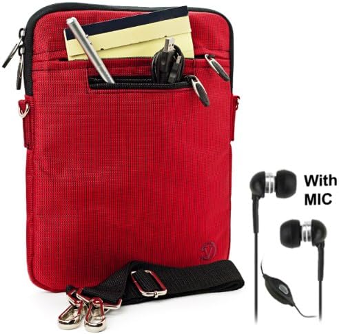 RED Mighty Nylon Jacket Slim Compact Protective Sleeve Shoulder Bag Case with accessories For Creative ZiiO 10-Inch Wireless Entertainment Tablet Android OS High Performance with Keyboard + Includes a Crystal Clear HD Noise Filter Handsfree with Mic and Mute Button