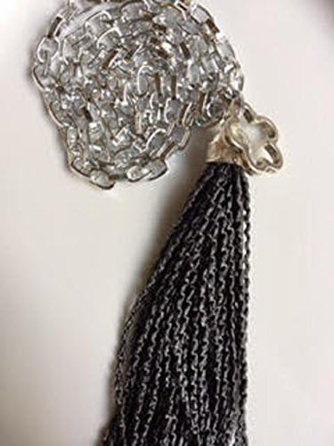 Lula Costa Rican Handmade Long Gray Thread Tassle Silver Alloy Chain and Charm Necklace