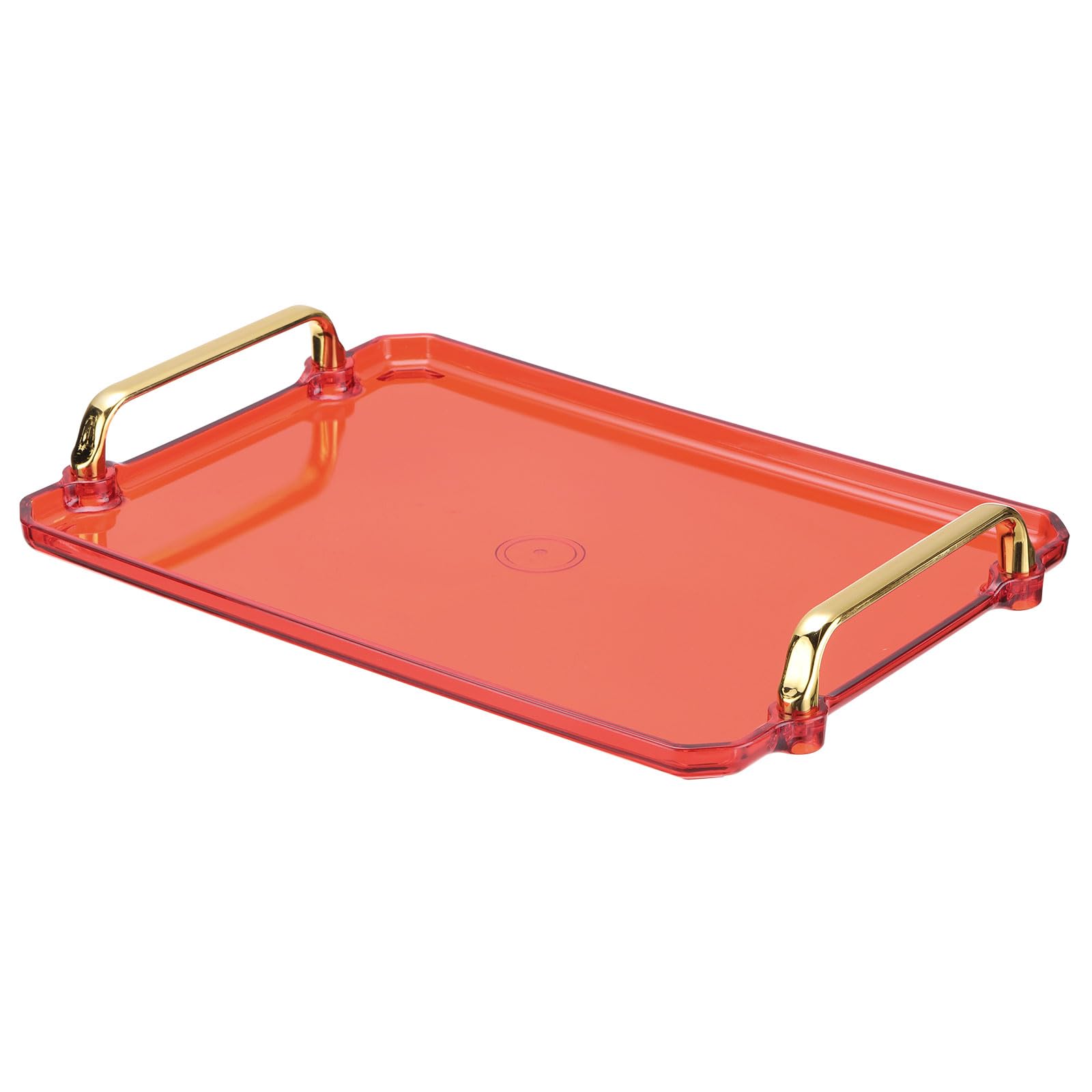 PATIKIL 12 x 8.6 Inches Plastic Serving Tray with Golden Handles, Reusable Tray Rectangular Party Platters for Dessert Coffee Tea Table, Living Room Kitchen Countertop, Red