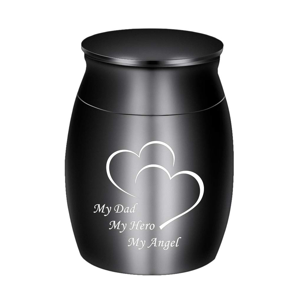 Dletay 1.57 Inches Small Keepsake Urns for Human Ashes Mini Cremation Urns for Ashes Stainless Steel Small Memorial Ashes Holder - My Dad My Hero My Angel