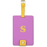 Kate Spade New York Leatherette Luggage Tag with Secure Strap, Colorful Suitcase Identifier for Travel, Monogram Bag Tag ID (S)
