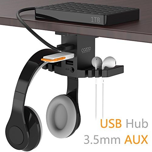 Headphone Stand with USB Charger COZOO Under Desk Headset Holder Mount with 3 Port USB Charging