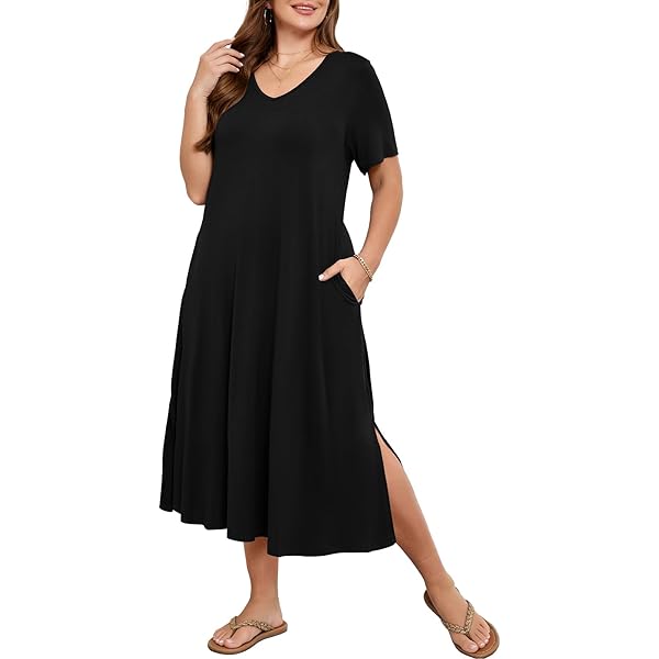 jessica london plus size women's stretch cotton t-shirt dress Jessica London Stretch Cotton Keyhole T-Shirt Dress