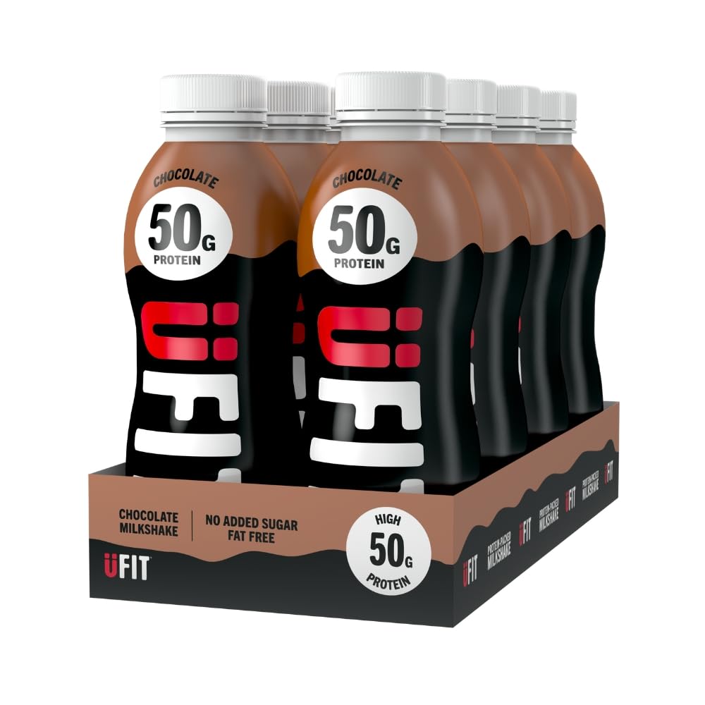 UFIT High 50g Protein Shake - Chocolate Flavour - No Added Sugar - Low in Fat - Ready to Drink -Pack of 8 x 500 ml (Packaging May Vary)