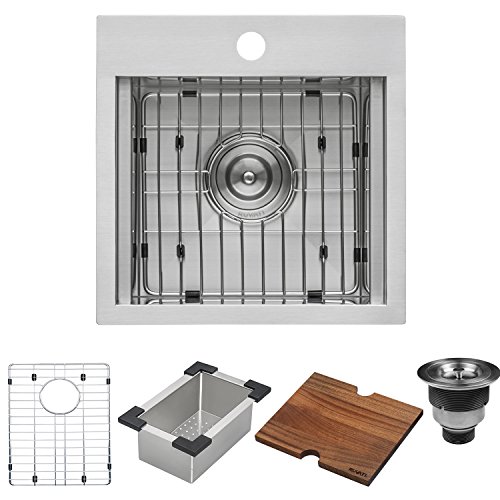 Ruvati 15" x 15" Workstation Drop-in Topmount Bar Prep RV Sink 16 Gauge Stainless Steel - RVH8215