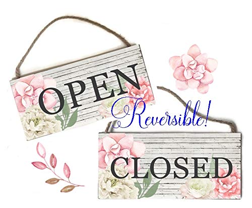 Reversible Open Closed Business Sign, Pretty Boutique Open Closed Sign, Boutique Signage, Rustic, Wooden Door Sign, Floral