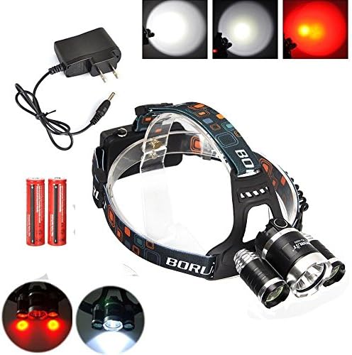 Mini Butterball Red + White Light 5000Lumen 3 Modes Headlamp with 2Pcs 18650 Battery AC Charger for Hunting Camping Caving
