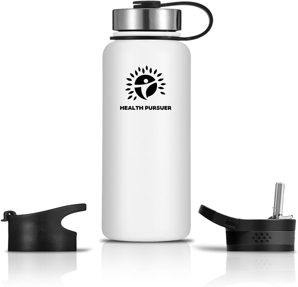 Stainless Steel Water Bottle/Thermos18, 22, 32, 40, 64 oz 8 colors Do. Wall Vacuum Insulated:Wide Mouth Metal Travel Tumbler:Heavy Duty Reusable BPA Twist Lid Bottle for Hot/Cold Liquid: Bonus-2 Lids