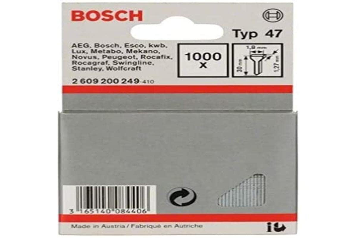Bosch Accessories 2609200249 Tacker Nails, 0 V, Silver, 1.8 x 1.27 x 30 mm
