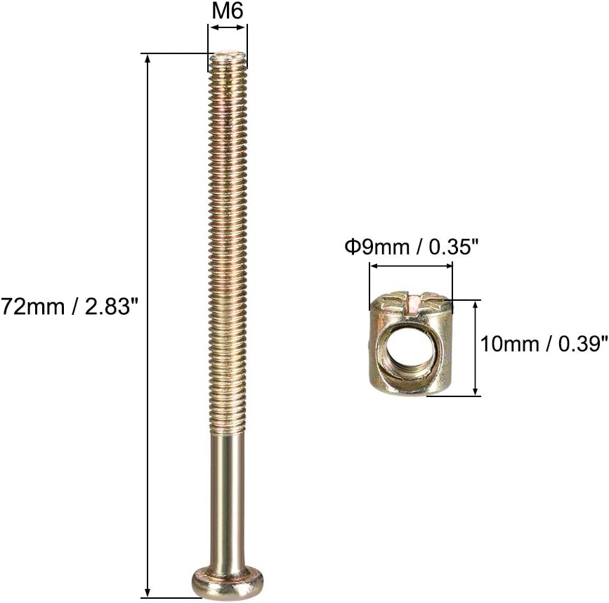 sourcing map M6 x 70mm Furniture Bolts Nut Set Hex Socket Screw with Barrel Nuts Phillips-Slotted Zinc Plated 6 Sets - Image 4