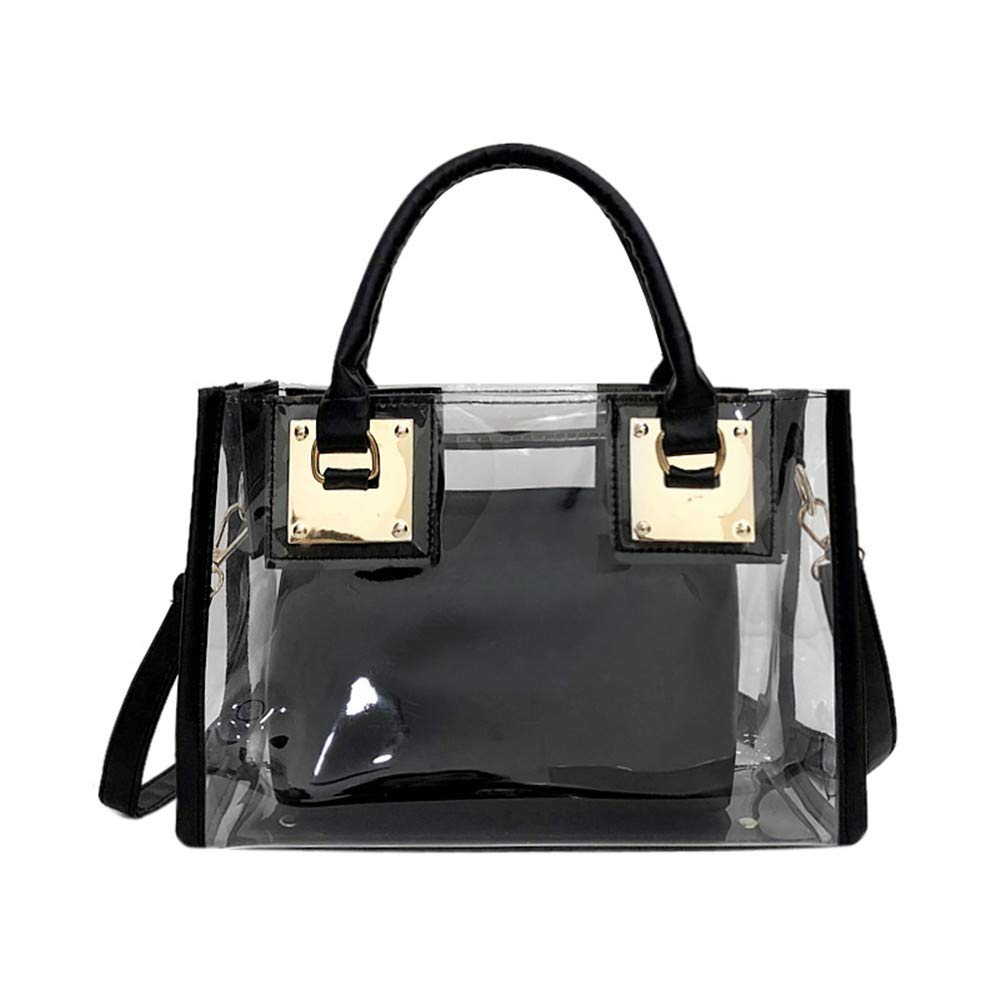 AlwaySky Women Fashion Transparent Bag 2 in 1 Handbag Top Handle Tote Shoulder Crossbody Bag Black