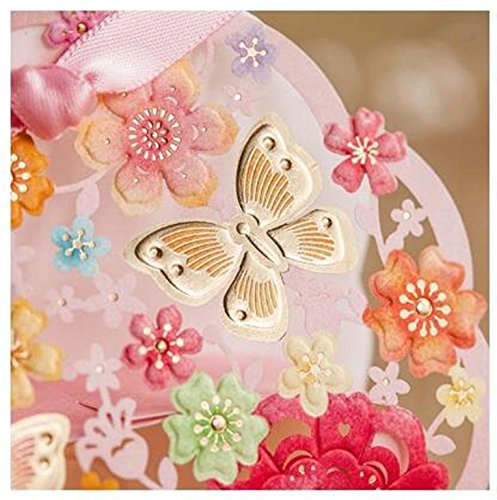 Finex® 100 pcs Premium Korean Wedding Design *Butterfly Couple Flying on Flowers* Party Favors Candy Boxes with Pre-cut Ribbons *Hollow Carved Laser Die Cut Gold Foil Embossing* DIY Chocolate box