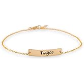 HotMixCold Personalized Gold Initial Pedant Bar Bracelet, Nameplate ID Medical Bracelet, Roman Numerals Jewelry