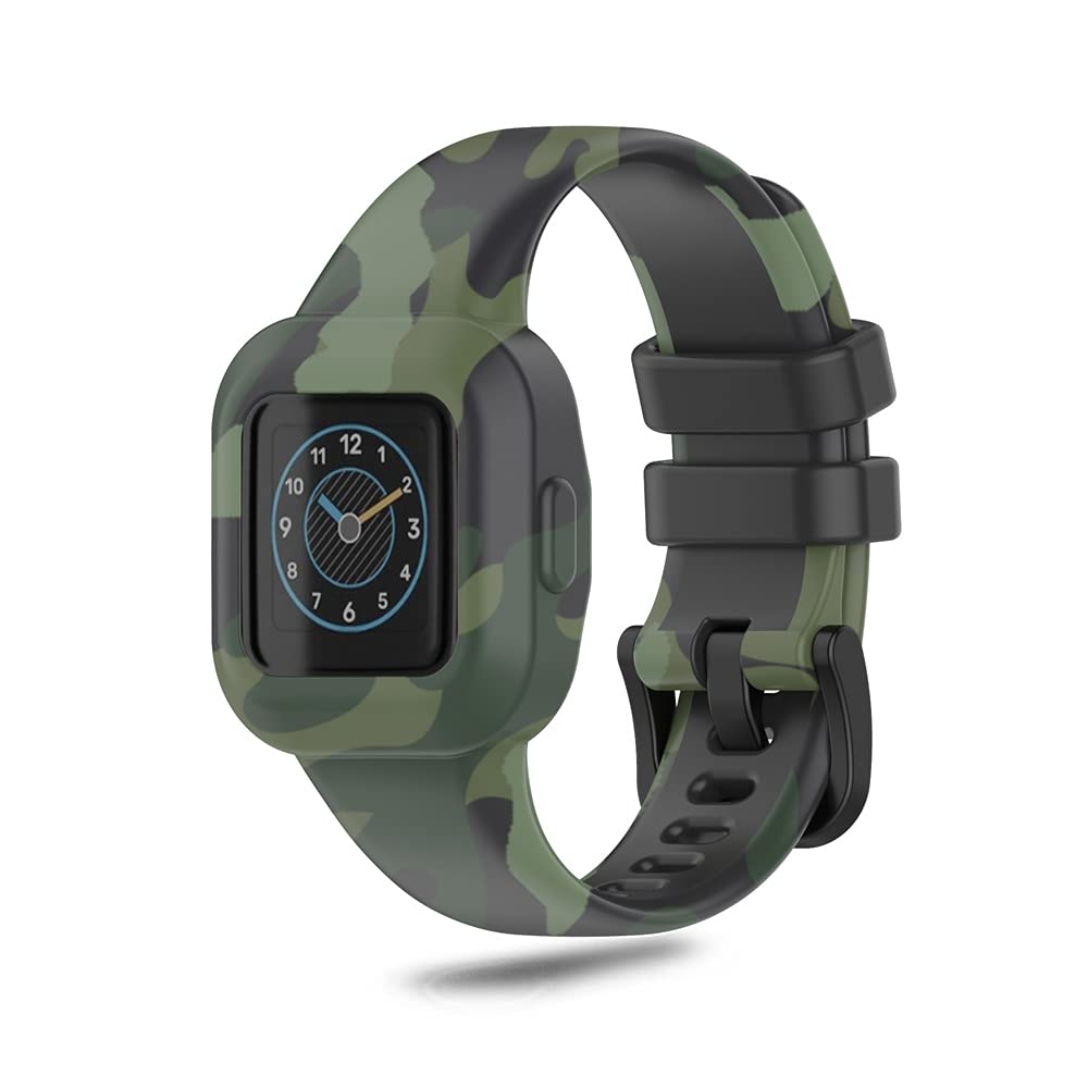 SeaFicco Pattern Printing Watch Strap Silicone Band Replacement Watchband Sport Fitness Wristband Compatible with Garmin Vivofit jr.3 Accessories (Camo Green)