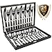 Silverware Set, HOBO 24 Pieces Flatware Cutlery Set, Black Stainless Steel Dinnerware Set, Heavy-Duty Utensils Tableware Set, Knife, Fork and Spoon Set with Gift Box, Service For 6