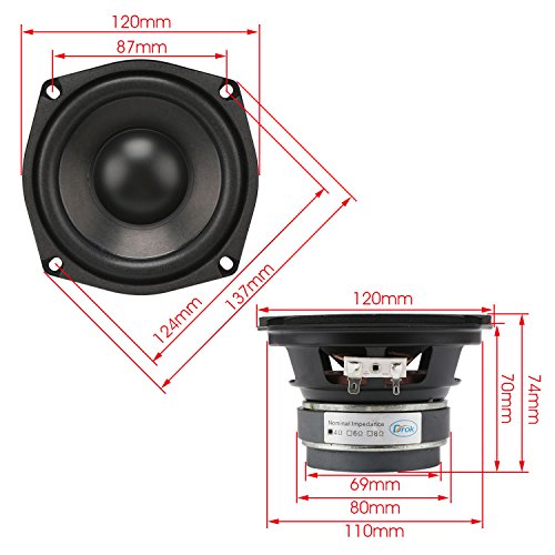 4Ohm 40W HiFi Subwoofer, DROK 2PCS 4.5inch Square Stereo Audio
