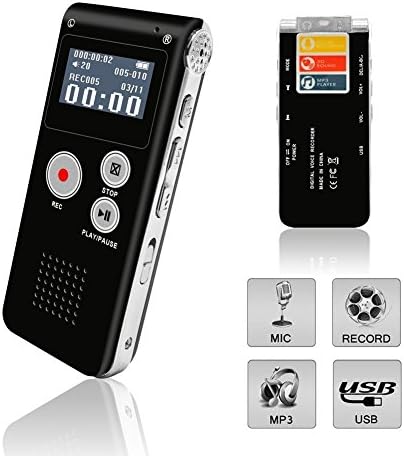 Voice Recorder, Digital Voice Recorder, HD Rechargeable Multifunctional Dictaphone, Mini Audio MP3 Player with USB Port for Lectures, Meetings, Interview, Speech