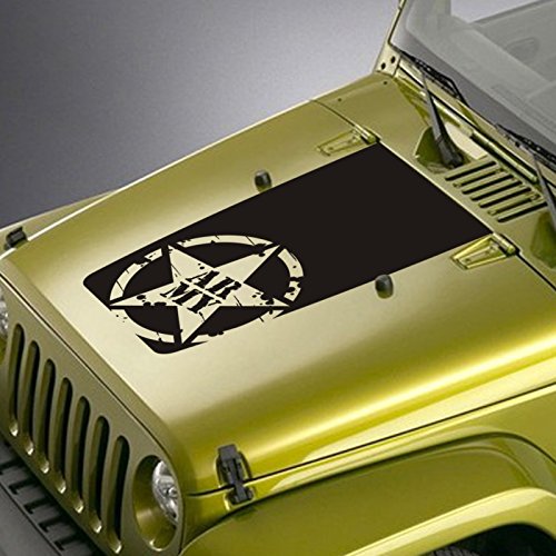 Star Hood Decal Compatible with Jeep Wrangler TJ YJ JK - Distressed Oscar Mike Blackout Sticker - Red