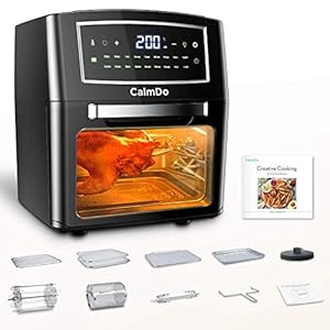 CalmDo-Air-Fryer-Oven-12-Liters-Tower-Low-Fat-Oven-18-Preset-Programmes-Oil-Free-Frying-Cooking-with-LED-Touch-Screen-Temperature-Timer-Control-10-Accessories-Recipes-Included-12L CalmDo Air Fryer Oven, 12 Liters Tower Low Fat Oven, 18 Preset Programmes Oil Free Frying Cooking with LED Touch Screen Temperature & Timer Control, 10 Accessories & Recipes Included (12L)