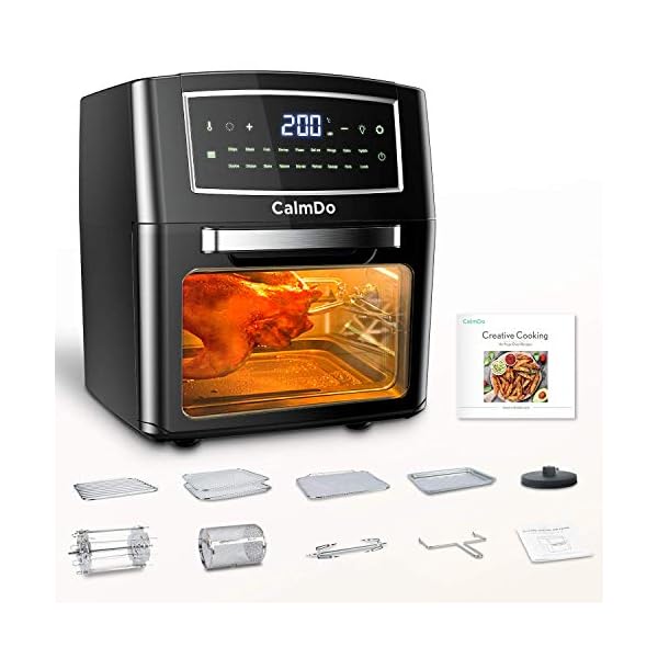 CalmDo-Air-Fryer-Oven-12-Liters-Tower-Low-Fat-Oven-18-Preset-Programmes-Oil-Free-Frying-Cooking-with-LED-Touch-Screen-Temperature-Timer-Control-10-Accessories-Recipes-Included-12L CalmDo Air Fryer Oven, 12 Liters Tower Low Fat Oven, 18 Preset Programmes Oil Free Frying Cooking with LED Touch Screen Temperature & Timer Control, 10 Accessories & Recipes Included (12L)
