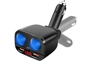 YouLain 5 in 1 Car Charger, 120W Cigarette Lighter Adapter 18W QC & 30W USB C Fast Charge with LED Voltmeter, 2-Socket Car Sp