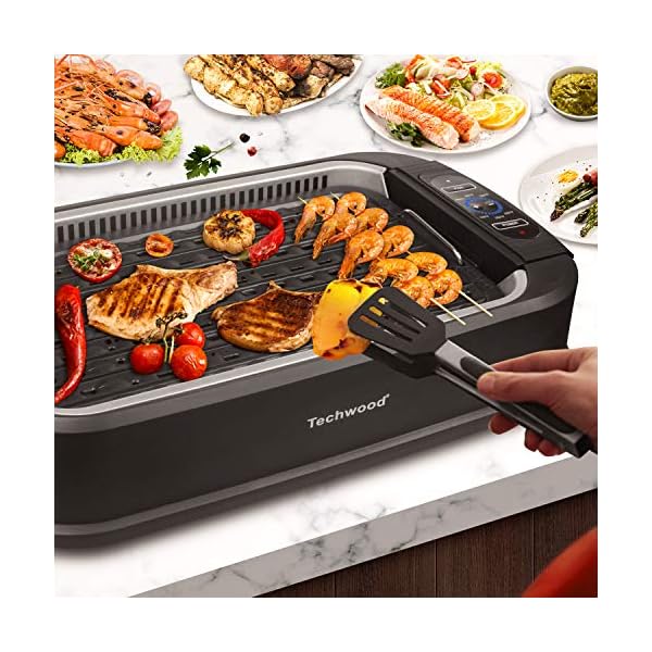 Indoor Smokeless Grill, Techwood 1500W Electric Indoor Grill with Tempered Glass Lid, Portable