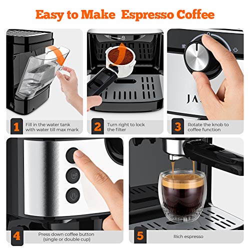 JASSY Espresso Coffee Machine, 19 Bar Pump Espresso Maker With Milk Frother Steam Wand, for Cappuccino, Latte, Mocha, Macchiato, Thanksing Christama Present, Black(JS101)