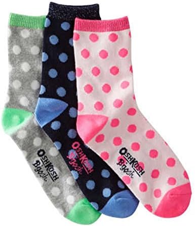 OshKosh B'Gosh Girls 3 Pack Polk-a-dot Crew Socks Size 8 &amp; Up