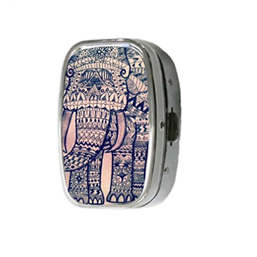 indian elephant pattern Custom Unique Silver Rectangular Pill Box Medicine Tablet Organizer or Coin Purse