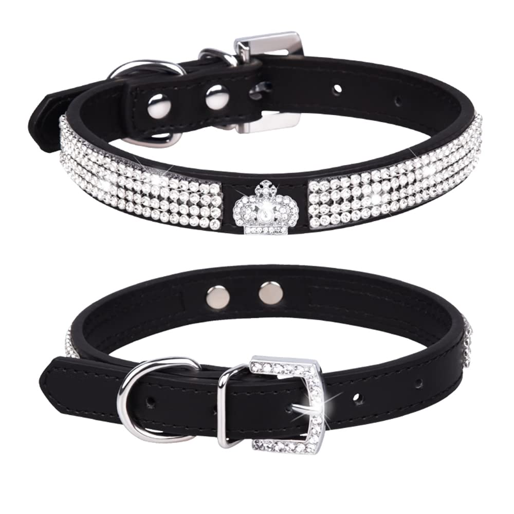 haoyueer Cute Dazzling Sparkling Elegant Fancy PU Leather Bling Rhinestone Crystal Jeweled Pet Cat Dog Puppy Collar … (S, Black-1) — image 1