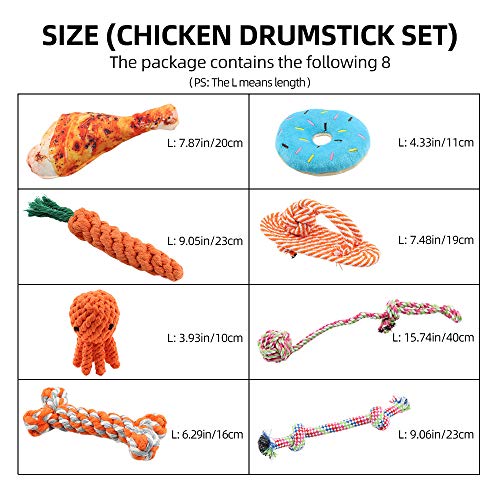 Luzvida Dog Chew Toys Durable Pet Puppy Rope Toys Washable Reusable Teething Toy for Small and Medium Dogs (Drumstick Set)