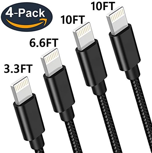 Tengsu Lightning Cable for iPhone Cable, [4-Pack] 3.3FT+6.6FT+10FT+10FT (1M+2M+3M+3M) for iPhone Charger for iPhone 8/8 Plus/7/7 Plus/6s/6s Plus/6/6 Plus