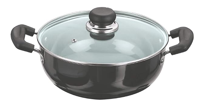 Vinod Hard Anodized Deep Kadai with Glass Lid - 24 cm, 3.1 Ltr (Induction Friendly)