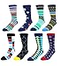 Men Novelty Argyle Dress Crew Socks Classic Colorful Assorted Striped Geometric