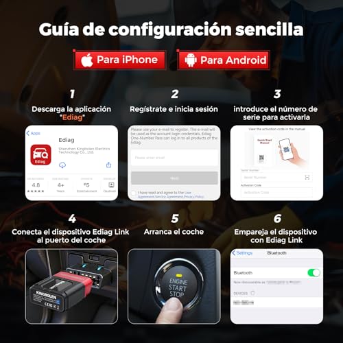 KINGBOLEN Ediag Link OBD2 Diagnosis Bi-Directional System Diagnosis Car Multi-brand, 10 Resets (Injector/TPMS/DPF/SAS/Oil/ABS/Brakes/ETS/EGR/BMS), Emission Check, Repair Guide