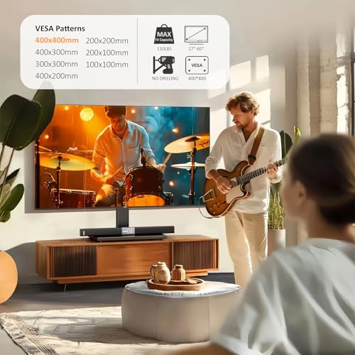 Universal-TV-Ständer - Tisch-TV-Ständer für 27-55-Zoll-LCD-LED-Fernseher - 9-stufig höhenverstellbarer TV-Fuß mit gehärtetem Glasfuß & Kabelmanagement, VESA 400x400mm HT08B-001
