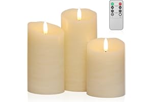 ANGELLOONG Flickering Flameless Candles with Remote, Real Wax Battery Operated Candles with Timer, Ivory White Candles for Valentines Wedding Holiday Party Home Decor, Set of 3