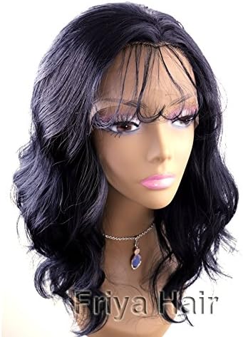 Friya Glueless Short Wavy Lace Front Wig Natural Black Synthetic Water Wave Hair Half Wigs Heat Resistant Fiber Hair Wigs with Baby Hair For Women 14 Inch
