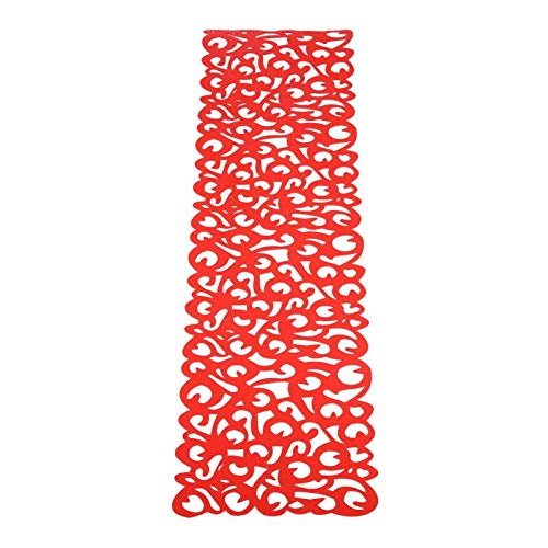 Garosa New Year Decoration, Hollow Flower Table Runner Felt Tablecloth Runner for Dinner Rustic Table Top Bridal Shower Wedding Table Household Decorations, 40 x 11 inch (red)