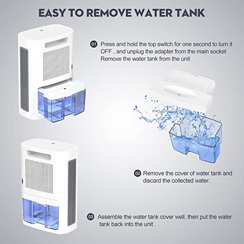 Dehumidifiers for Bathroom, 62 OZ Dehumidifier with Auto Shut Off, Sleep Mode (950 sq. ft) Portable White Dehumidifier for Bedroom, Basement, Home, RV