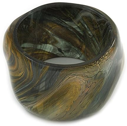 Avalaya Chunky Wide Dark Olive Green Resin Bangle Bracelet - 20cm L/Large, olive, dark green - Image 5