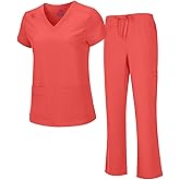 Natural Uniforms Women's Cool Stretch V-Neck Top and Cargo Pant Scrub Set with Regular and Petite Sizes