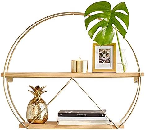 YOUjU YX SHOP® Storage Rack Solid Wood Iron Wall Hanging Round Shelf Bookcase Wall Hanging Flower Wall Rack Simple Floor 2 Layer * (Size : 80 * 15 * 68cm)