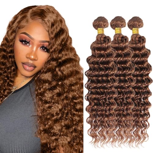 #30 Brown Bundles Deep Wave Bundles Human Hair 24 24 24 Inch Light Brown Deep Wave Bundle Unprocessed Brazilian Virgin Weave Hair 3 Bundle 50 Gram Per Bundle at Amazon