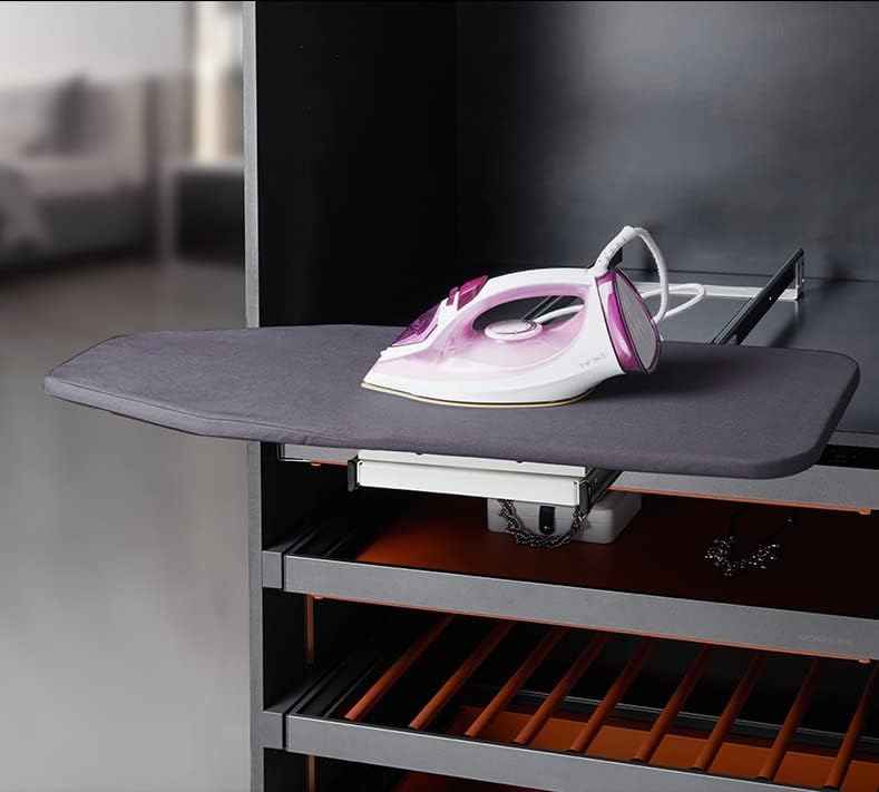 Hcosmy Pull Out Ironing Board - 180° Rotatable, 14" L x 32" W Retractable Hidden Closet Foldable With Heat-Resistant (Grey)