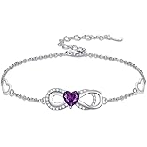 LELOUCHY Infinity Heart Birthstone Link Chain Bracelet 925 Sterling Silver Birthstone Adjustable Bracelet Jewlery for Anniversary Women
